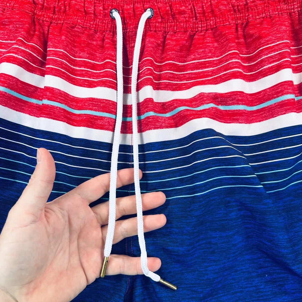 Vineyard Vines Men's 3XB Chappy Swim Trunks Red White Blue Striped Board Shorts